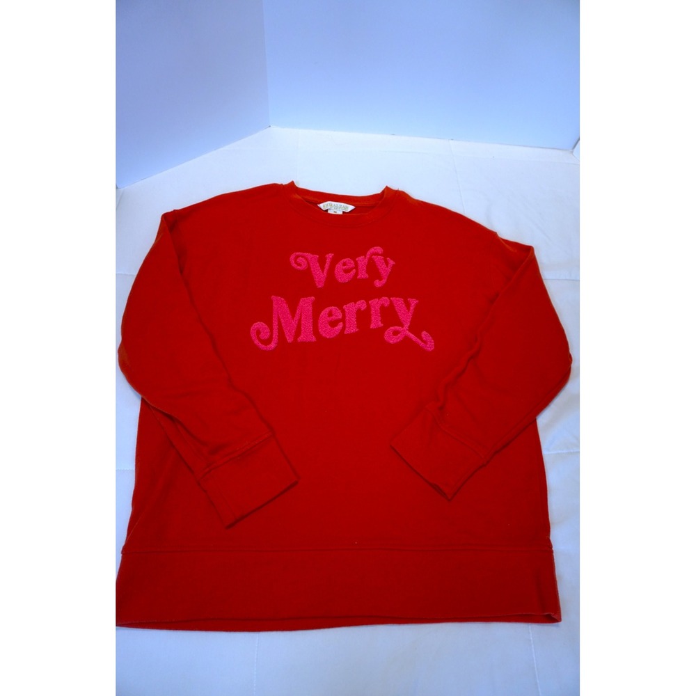 Shiraleah Chicago Very Merry Red Pink Chenille Sweatshirt Womens Medium Holiday